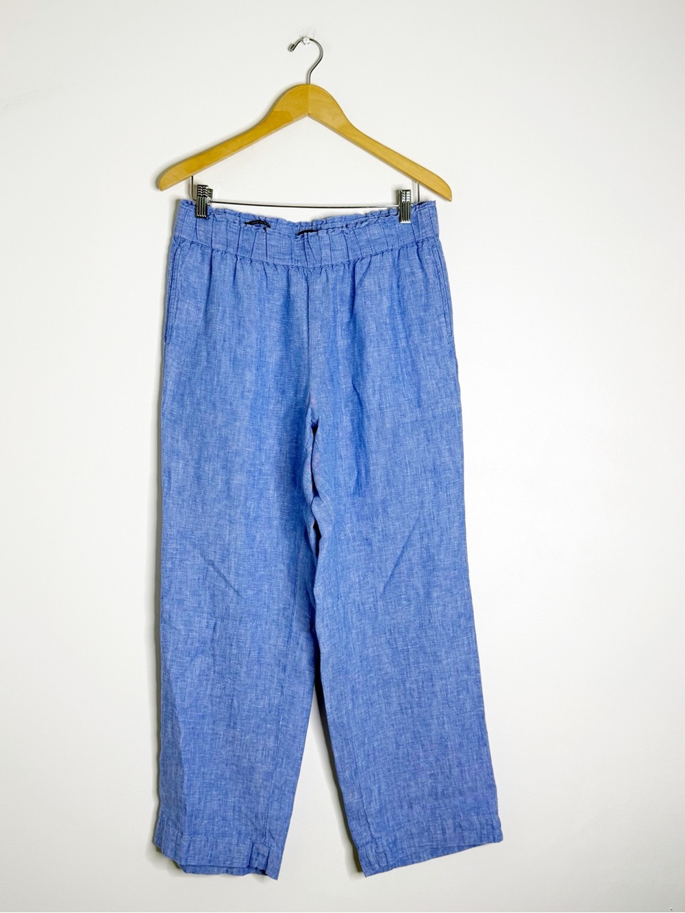Talbots Nantucket Pull-On Wide Leg Linen Pants Blue Size Medium Petite
